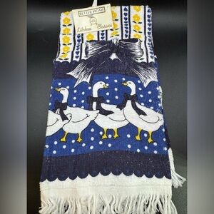 NOS Blue and White Kitchen Towel with Vintage 90’s Geese Design
